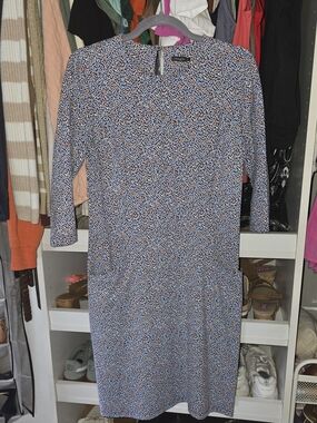 Women's Blue Floral Print Long-Sleeve Dress